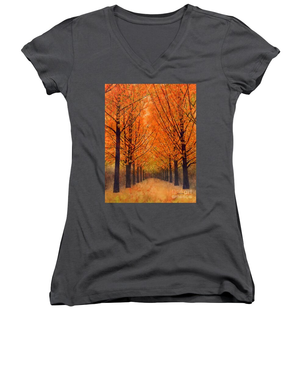 Orange Women's V-Neck featuring the painting Orange Grove by Hailey E Herrera