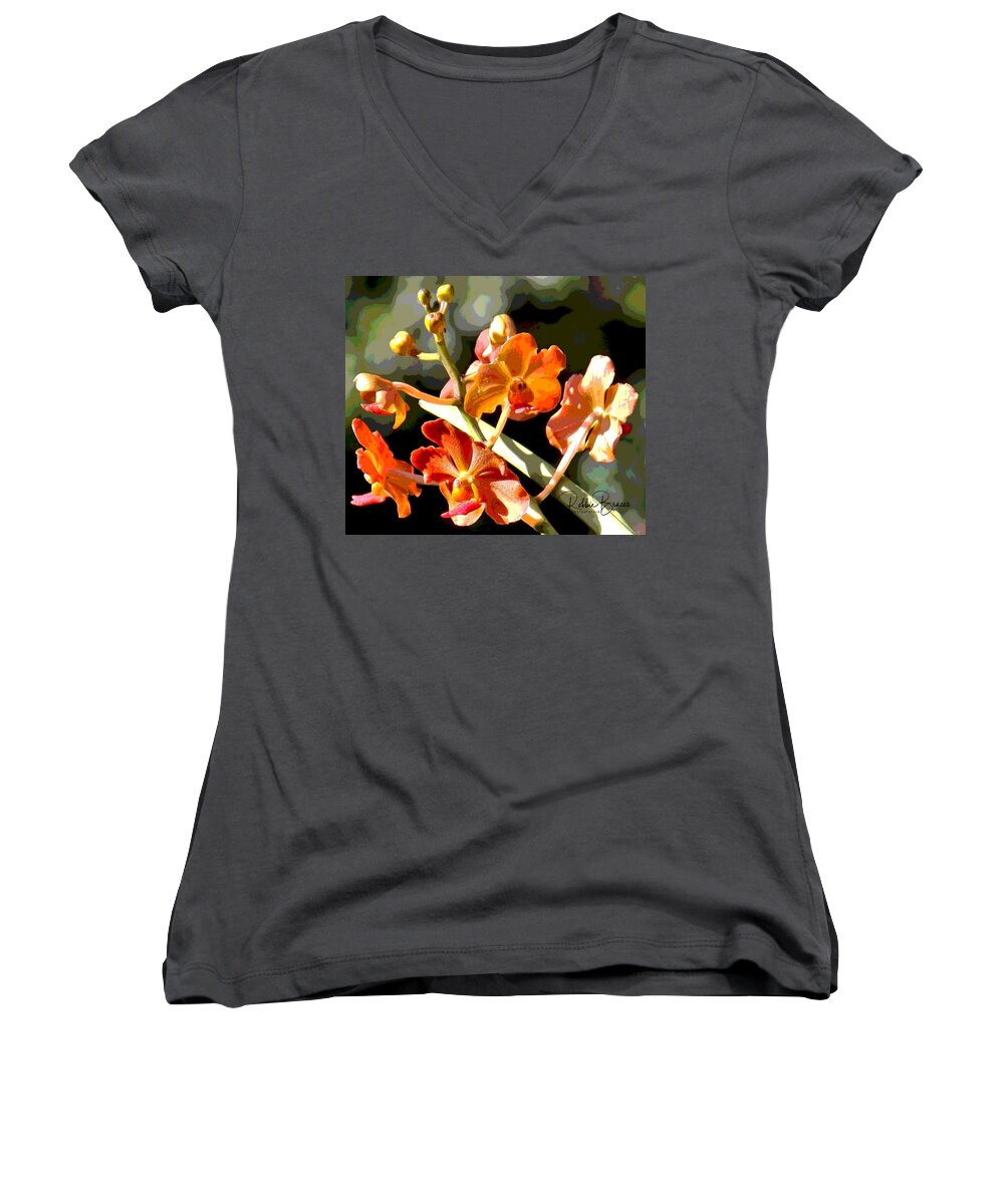 Orange Women's V-Neck featuring the photograph Orange Phalaenopsis Moth Orchids by Philip And Robbie Bracco