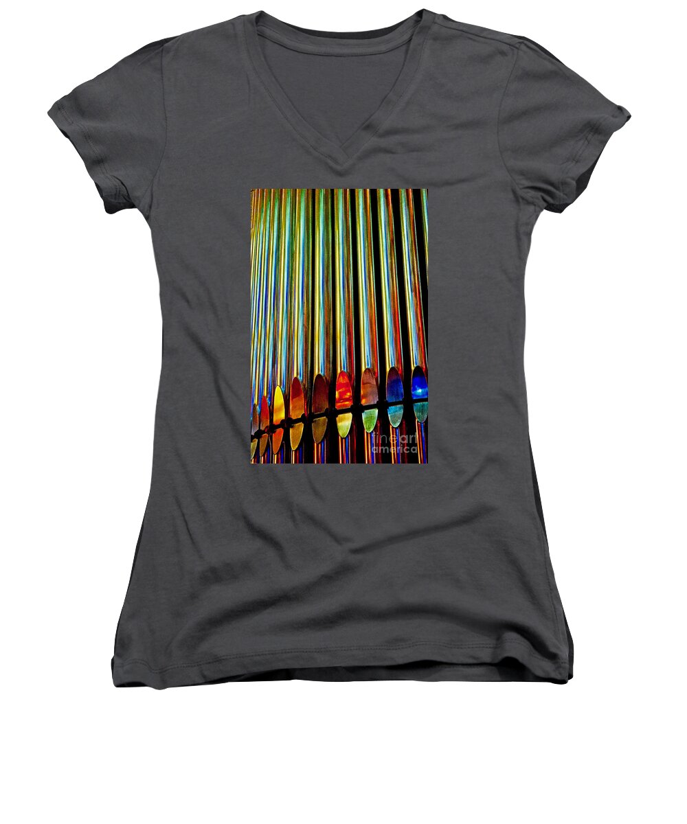 Music Women's V-Neck featuring the photograph Organ Reflections by Michael Cinnamond