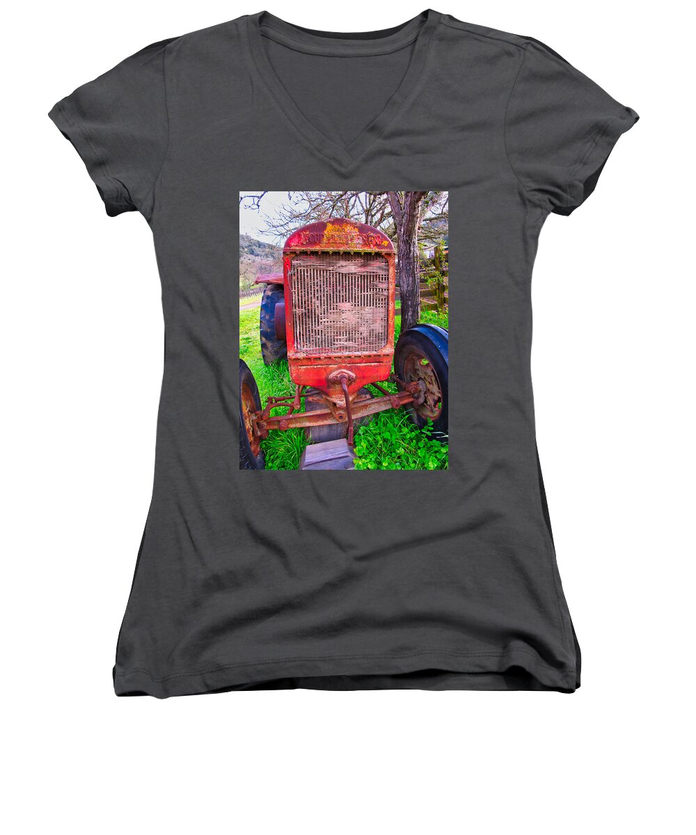 Tractor Women's V-Neck featuring the photograph Out To Pasture by Tom Gresham