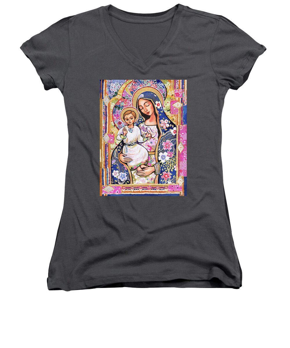 Mother And Child Women's V-Neck featuring the painting Panagia Eleousa by Eva Campbell