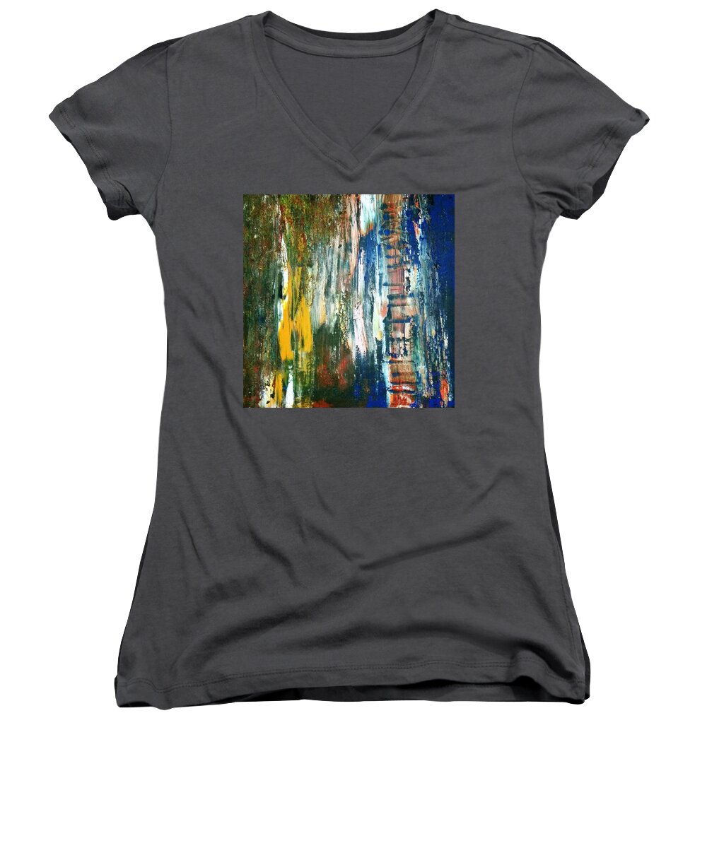Abstract Women's V-Neck featuring the painting Pietyz Abz1101 by Piety Dsilva