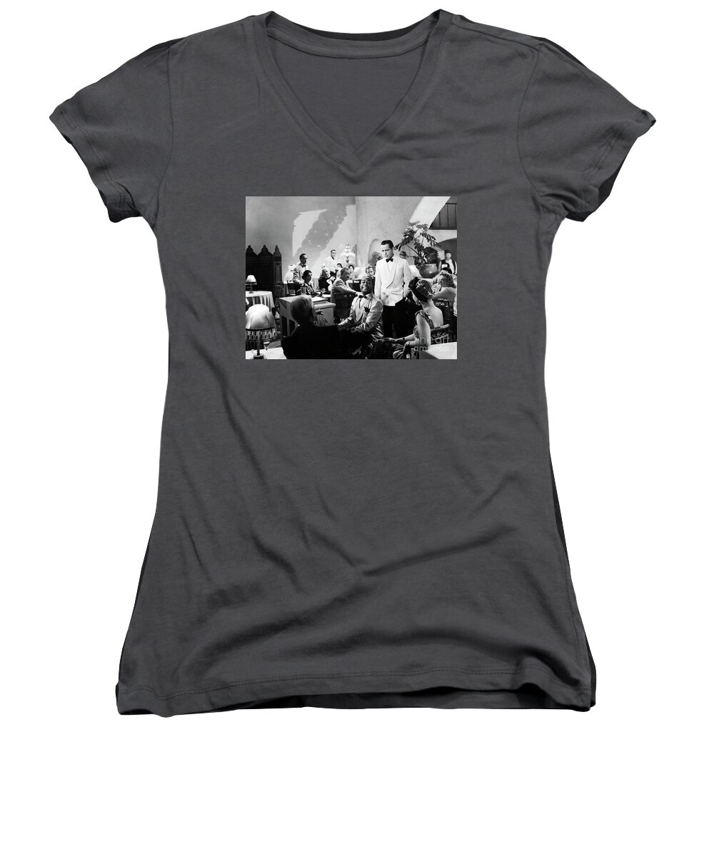 Humphrey Bogart Women's V-Neck featuring the photograph Play It Again Sam - Rick's Cafe by Doc Braham