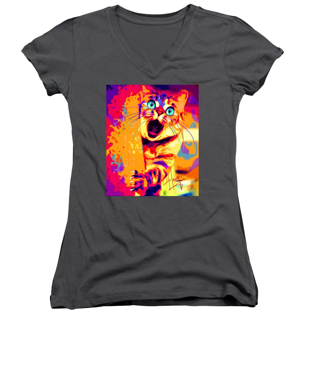 Boot Women's V-Neck featuring the painting pOpCa PeekaBoots by DC Langer