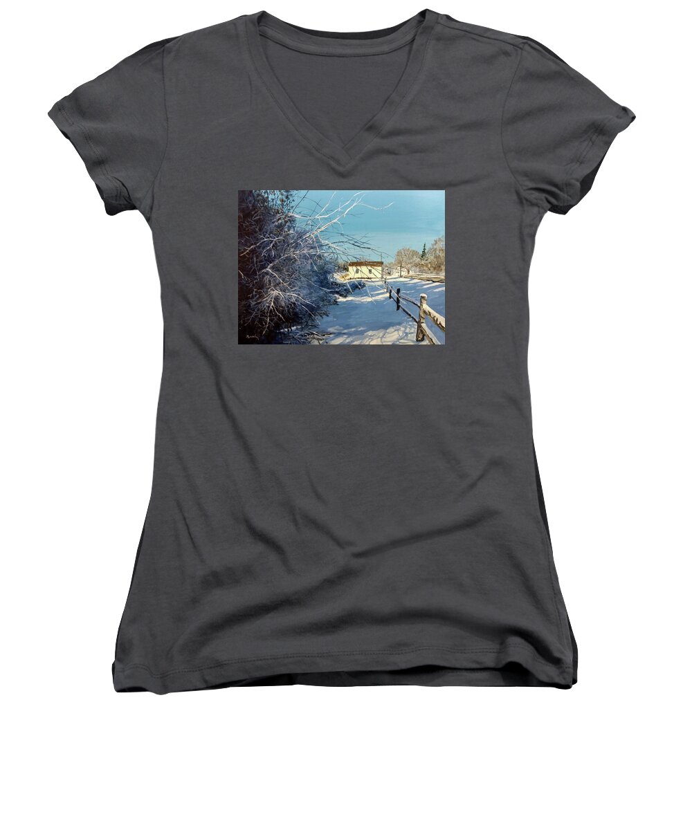 Winter Women's V-Neck featuring the painting Promise Of Tomorrow by William Brody