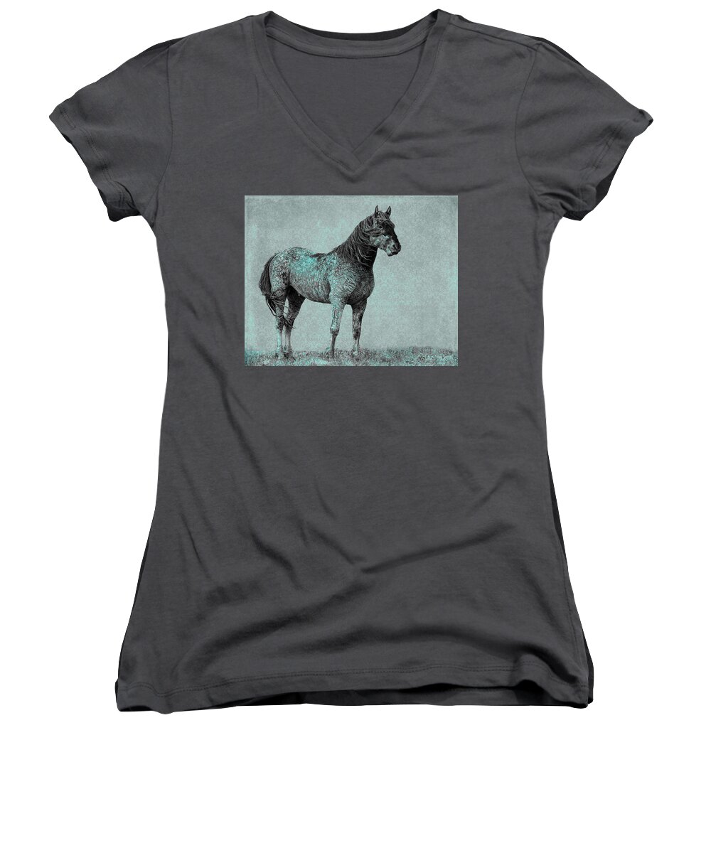 Wild Horses Women's V-Neck featuring the photograph Rhapsody in Blue by Mary Hone