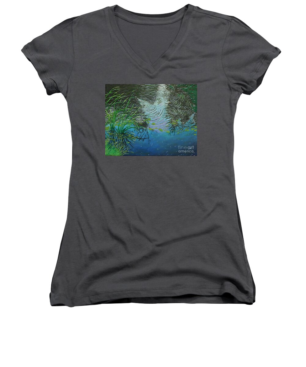 River Women's V-Neck featuring the painting River ...Ripples and Reeds by Bob Williams