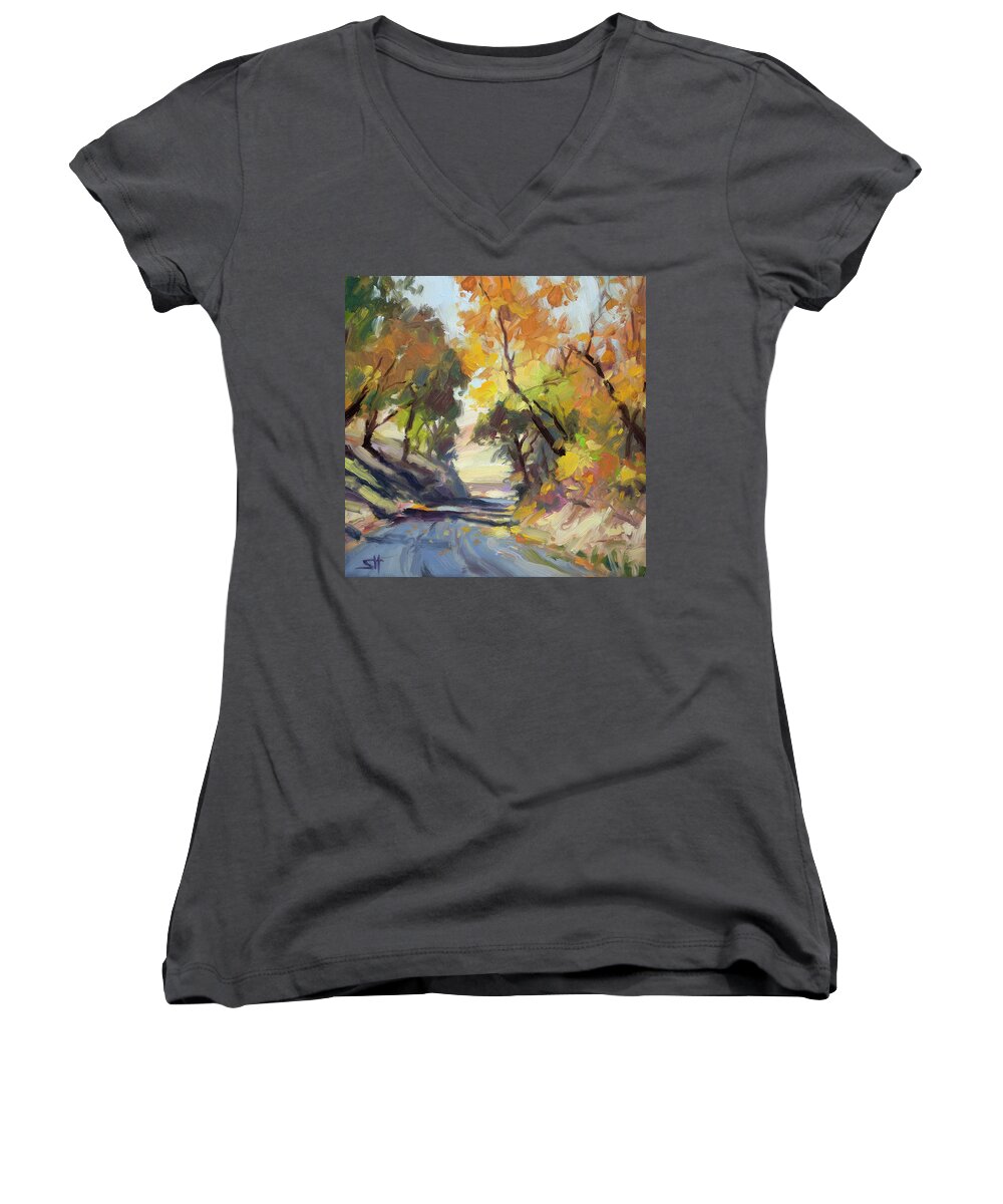 Autumn Women's V-Neck featuring the painting Roadside Attraction by Steve Henderson