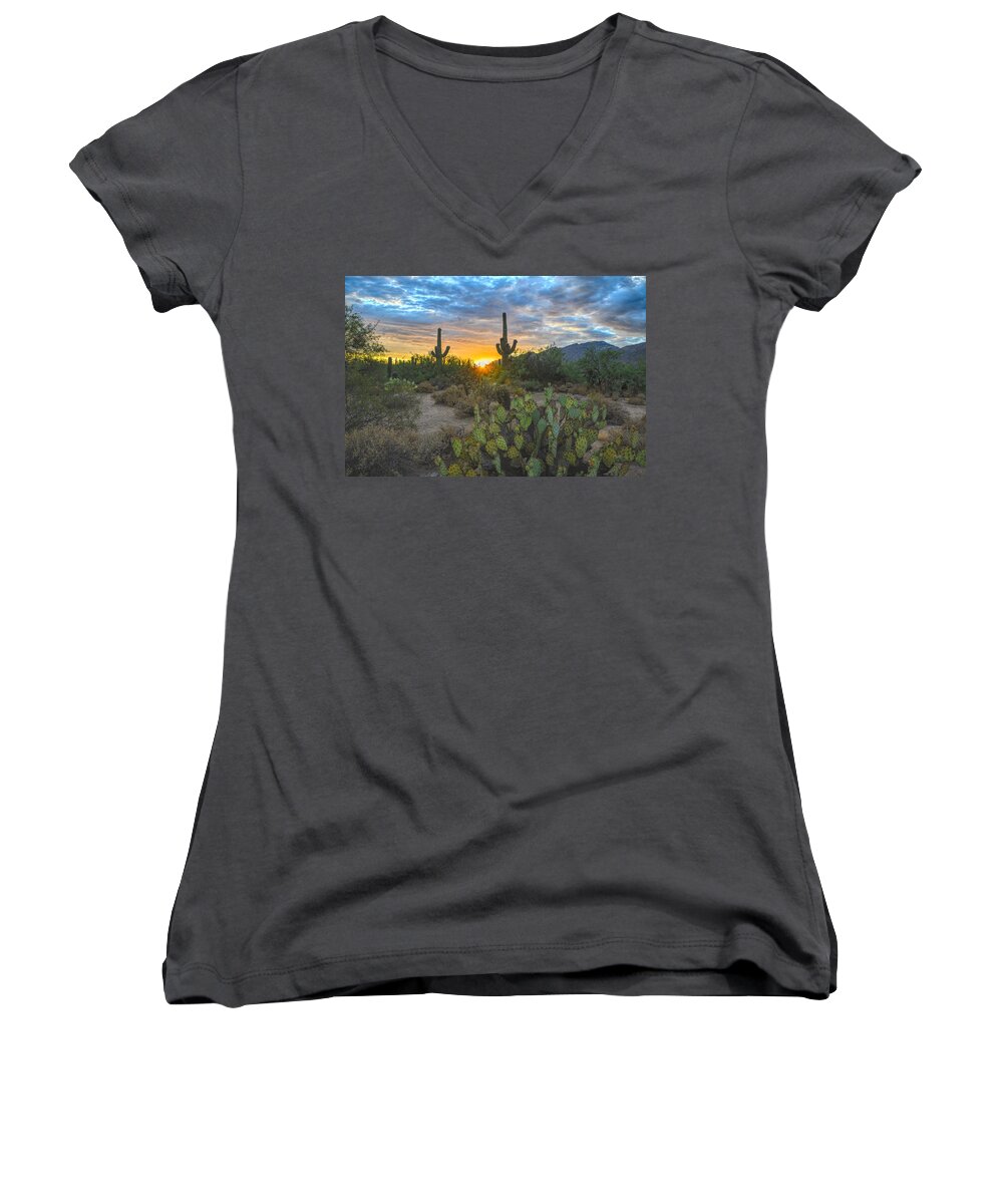 Sonoran Desert Women's V-Neck featuring the photograph Sabino Canyon and Mount Kimball Sunset, Tucson, AZ by Chance Kafka