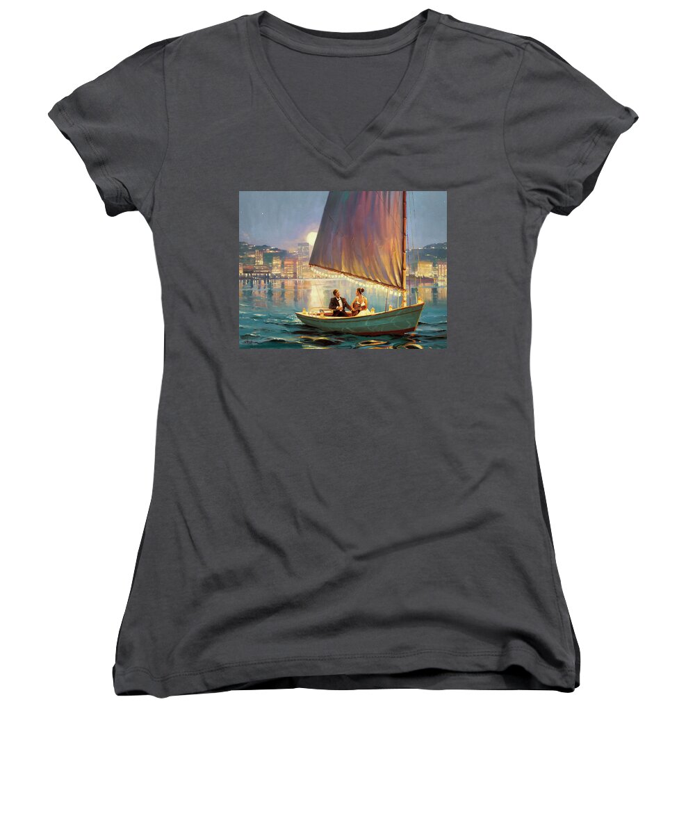 Romance Women's V-Neck featuring the painting Serenade by Steve Henderson