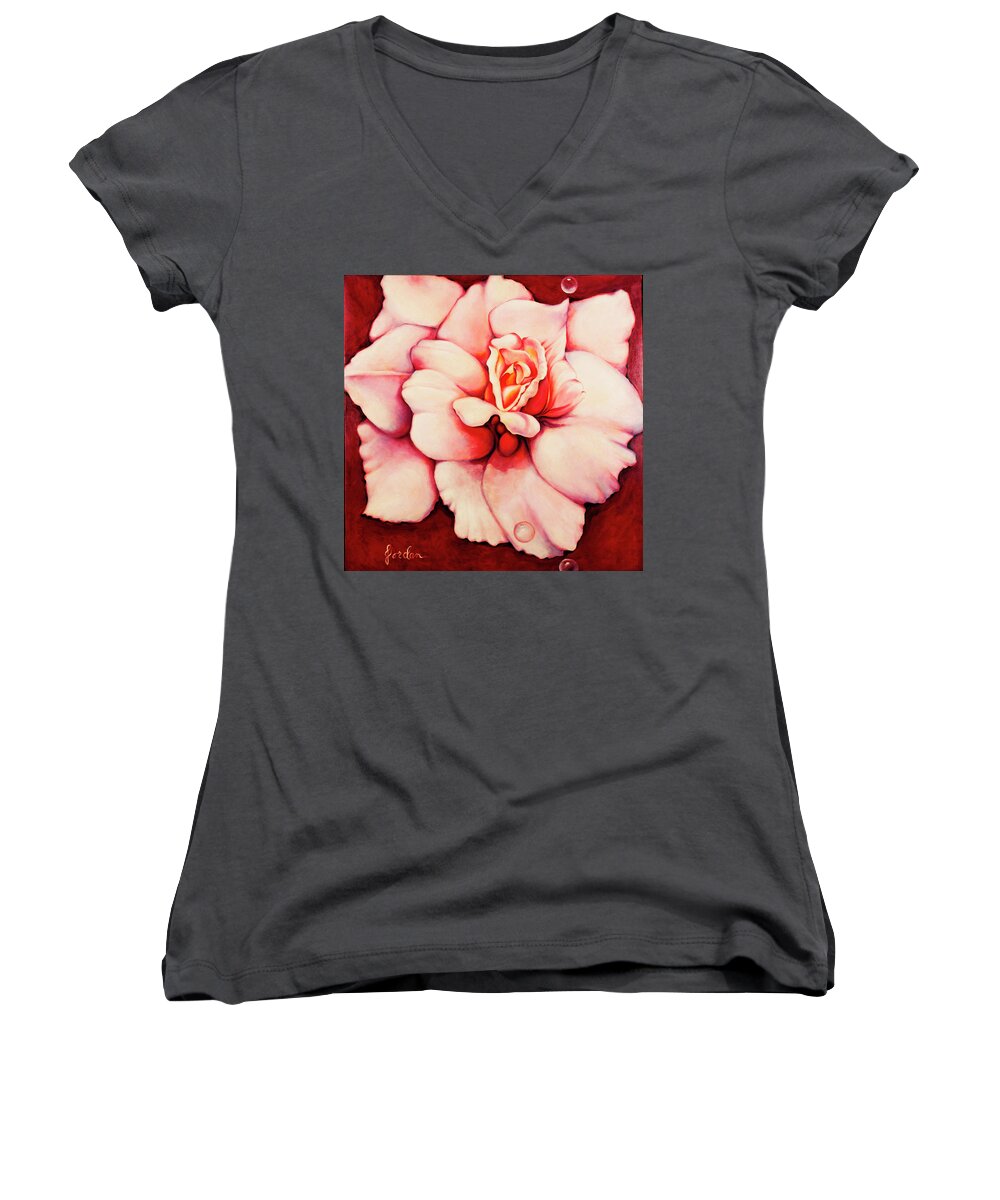 Blooms.large Rose Women's V-Neck featuring the painting Sheer Bliss by Jordana Sands