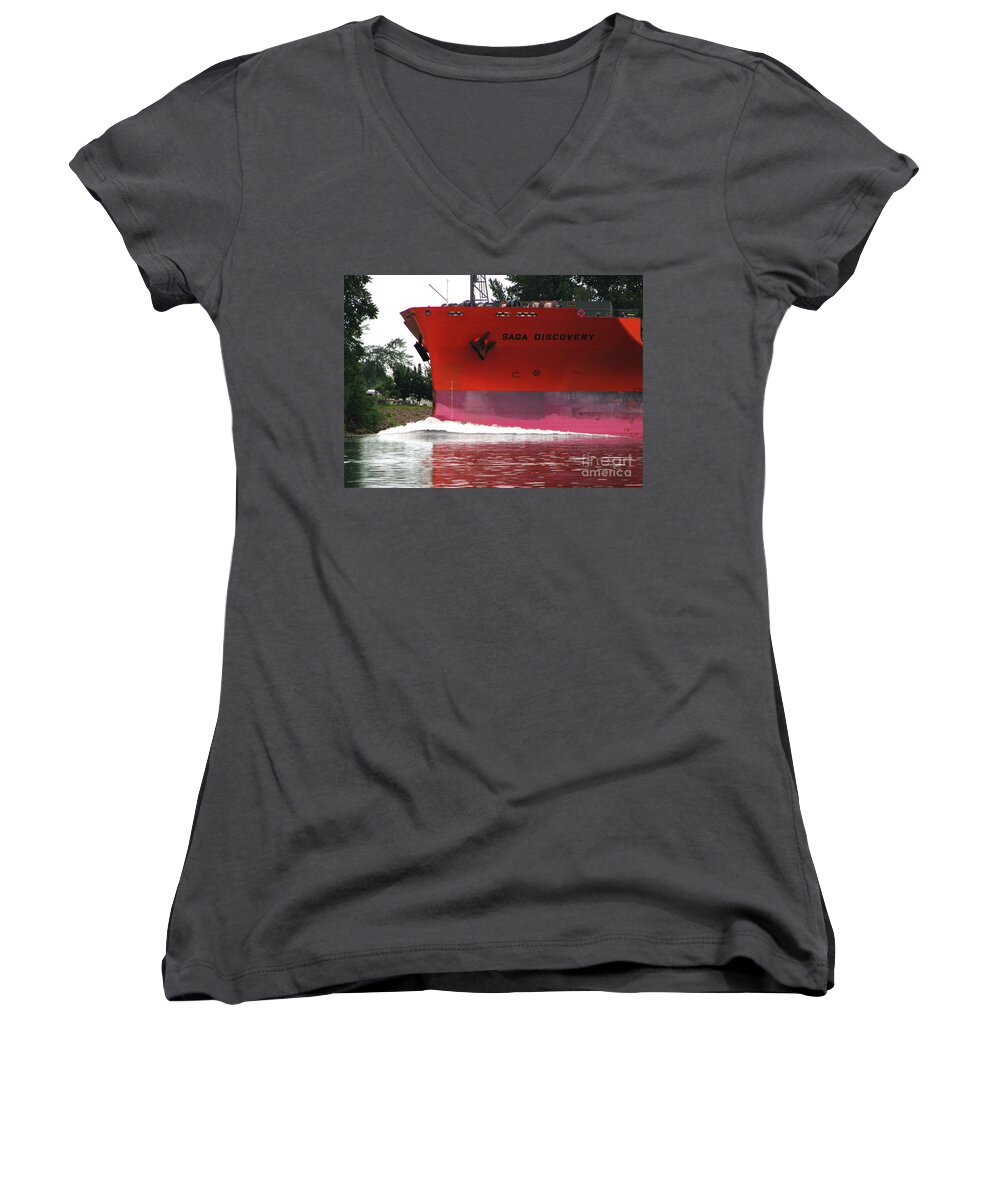 Ships Women's V-Neck featuring the photograph Ship 4 on the Columbia River by Rich Collins