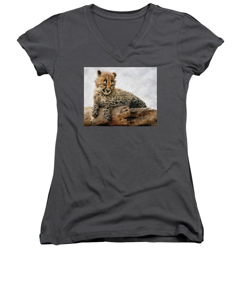 Cheetah Women's V-Neck featuring the photograph Sour Puss by Art Cole
