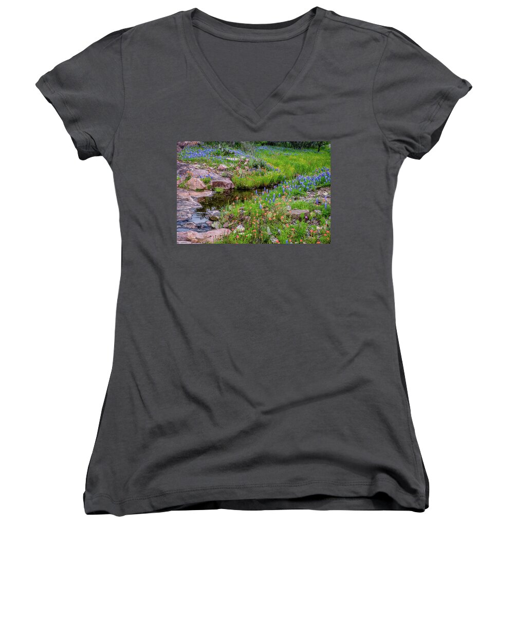 Texas Wildflowers Women's V-Neck featuring the photograph Spring Delight by Johnny Boyd