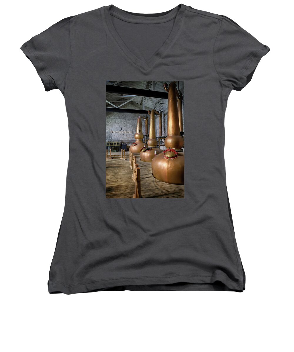 Woodford Reserve Women's V-Neck featuring the photograph Stillroom at Woodford Reserve by Susan Rissi Tregoning