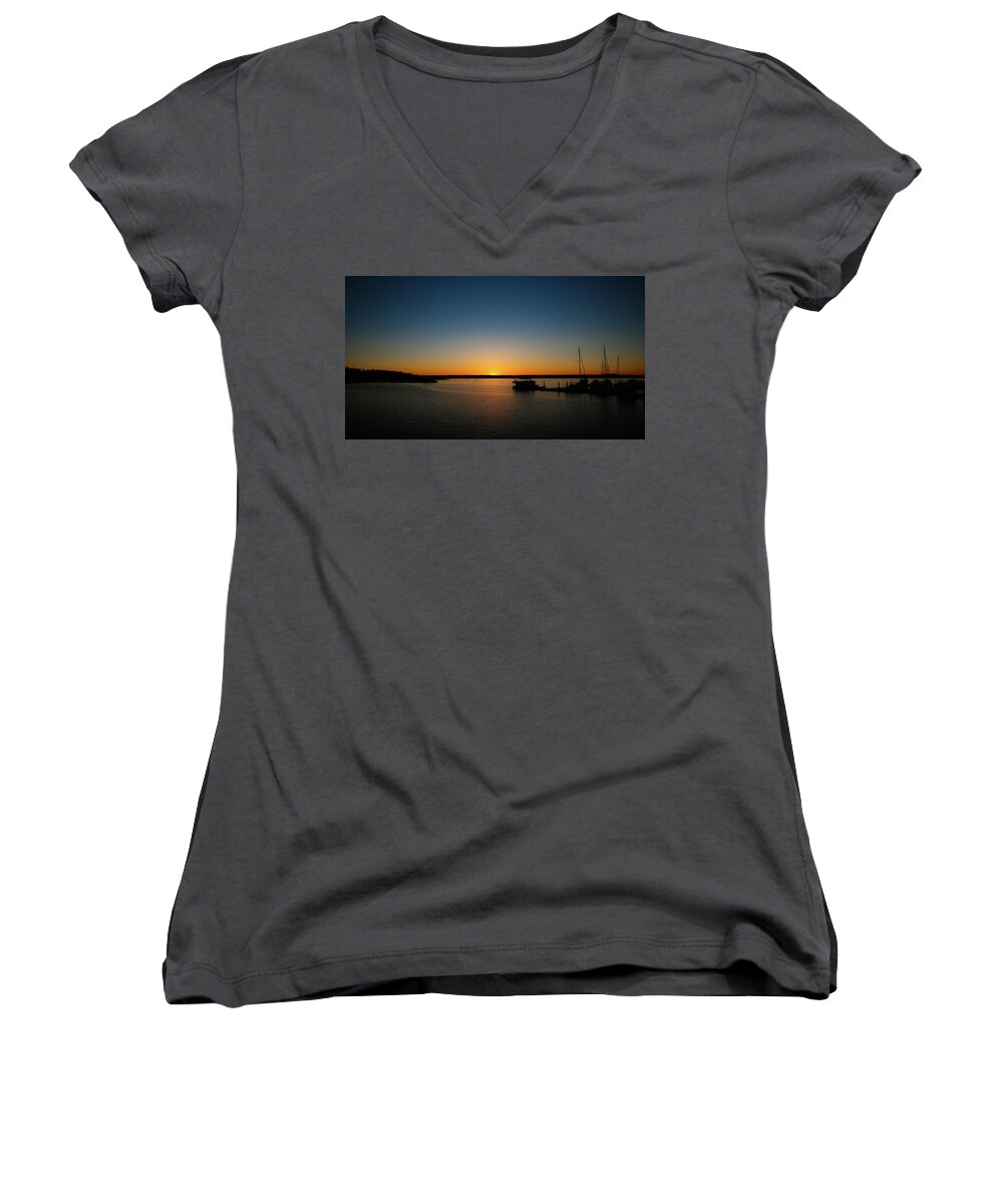 Sunset Women's V-Neck featuring the photograph Sunset over the Potomac by Lora J Wilson