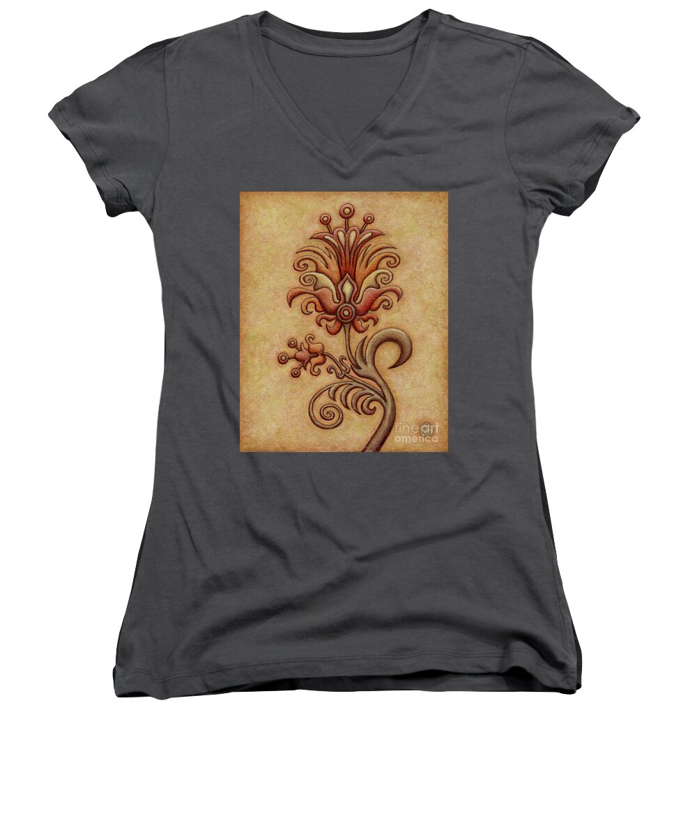 Floral Women's V-Neck featuring the painting Tapestry Flower 7 by Amy E Fraser