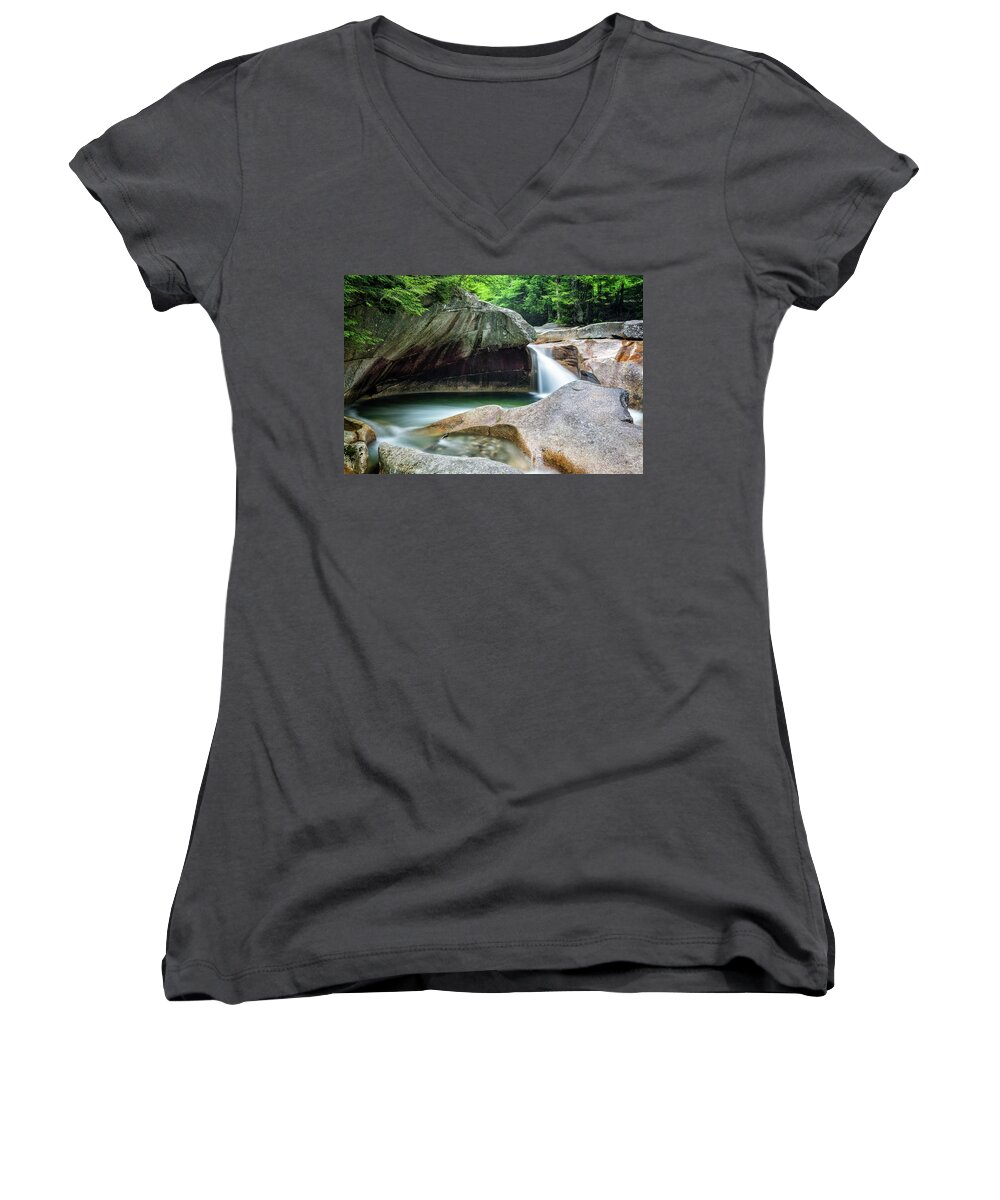 The Basin Women's V-Neck featuring the photograph The Basin, Springtime NH by Michael Hubley