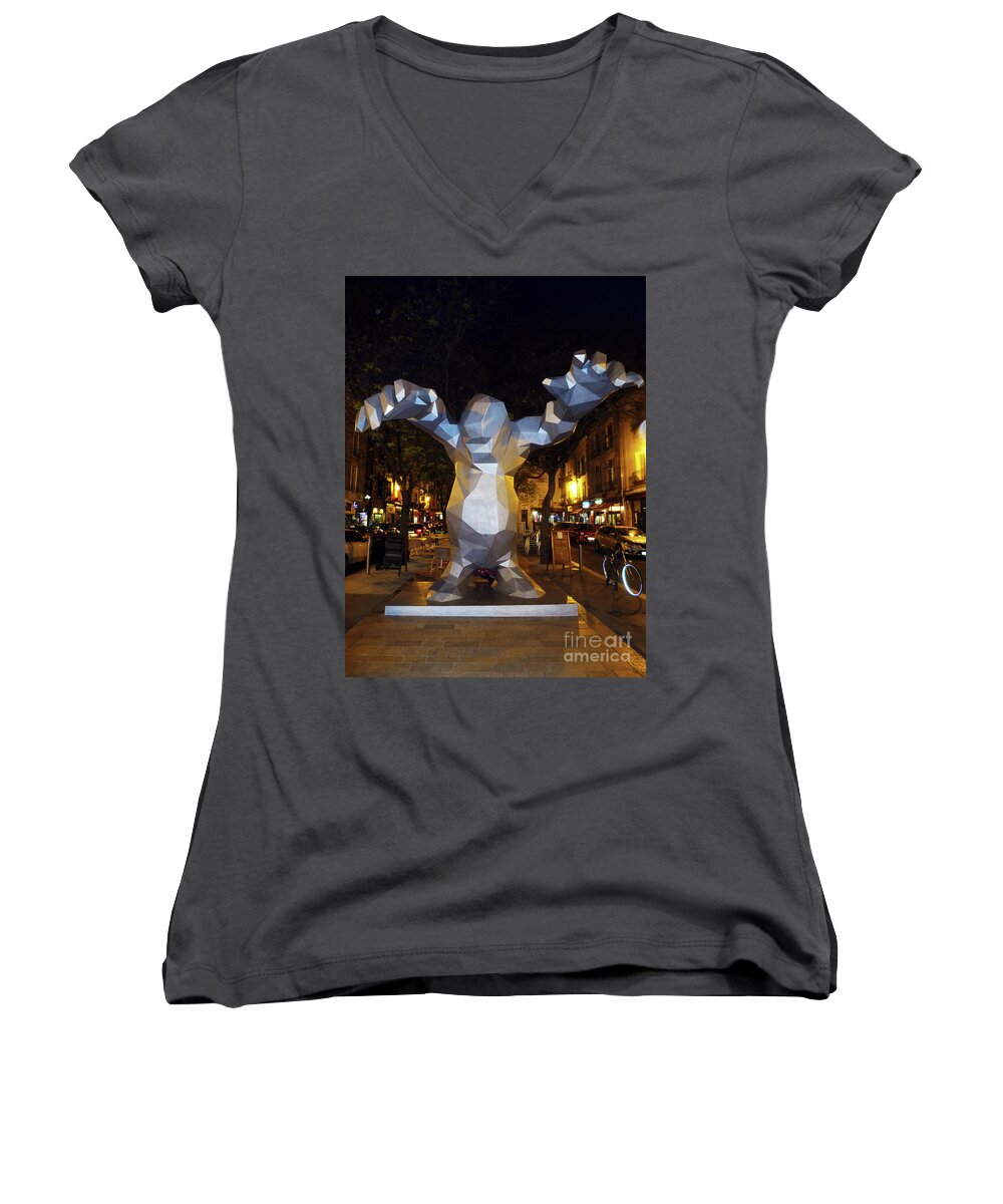 Statue Women's V-Neck featuring the photograph The Elusive Monster of Tours by Rick Locke - Out of the Corner of My Eye