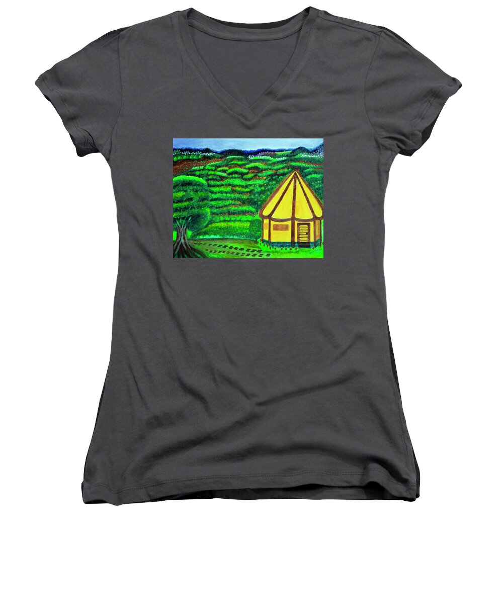 All Apparels Women's V-Neck featuring the painting The Footsteps And The Promised by Lorna Maza