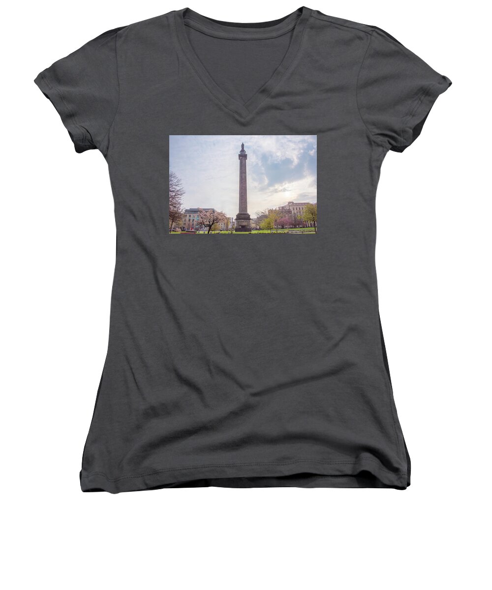 The Women's V-Neck featuring the photograph The Melville Monument - St Andrews Square Edinburgh Scotland by Bill Cannon