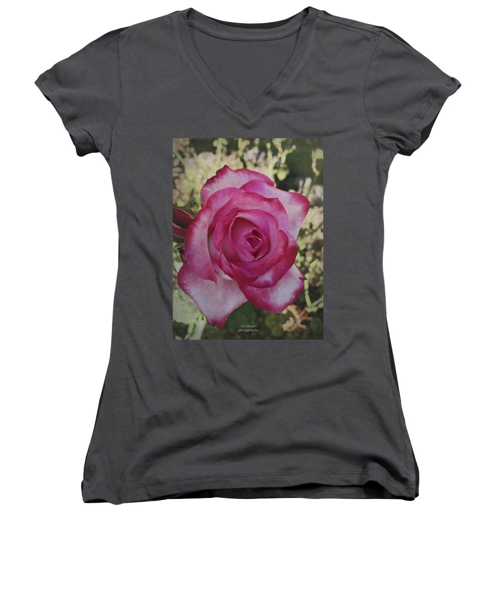 Outdoors Women's V-Neck featuring the digital art The Rose by Silvia Marcoschamer