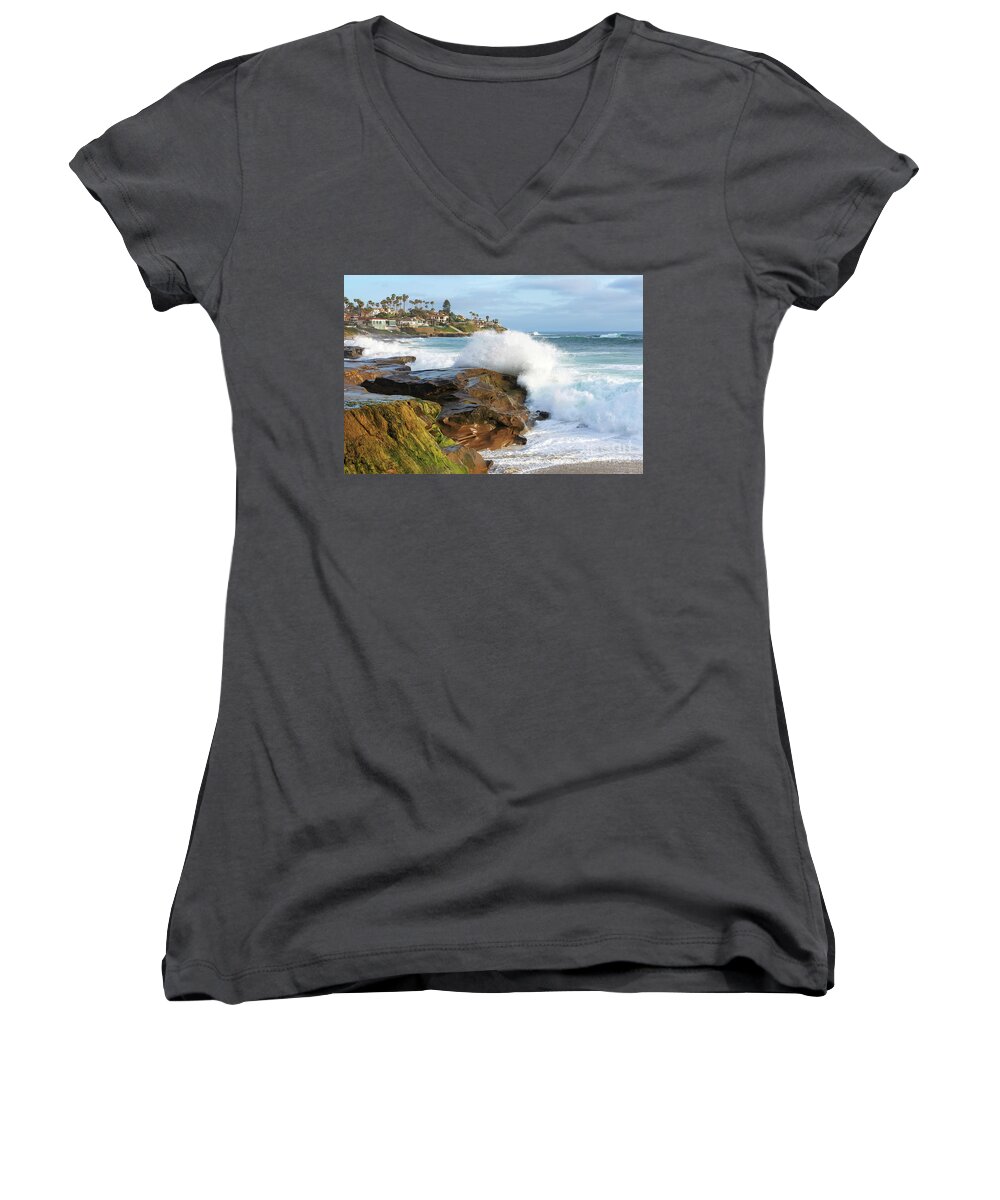 Sea Women's V-Neck featuring the photograph The Sea Was Angry That Day My Friends by Eddie Yerkish