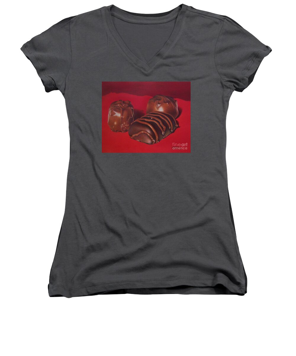 Chocolate Women's V-Neck featuring the painting Three Sirens by Pamela Clements