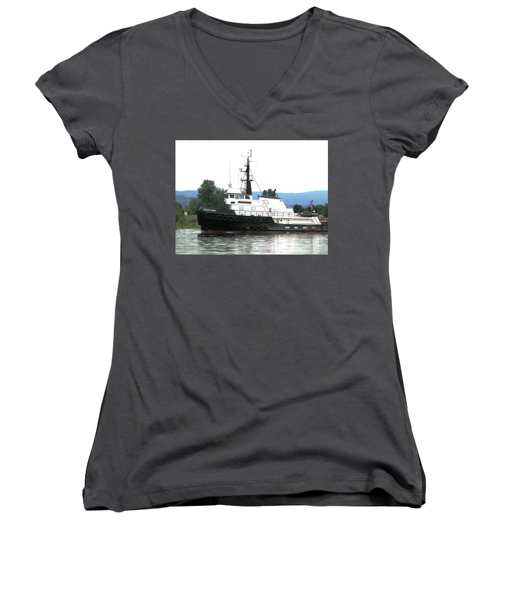 Tug Women's V-Neck featuring the photograph Tug 1 on the Columbia River by Rich Collins