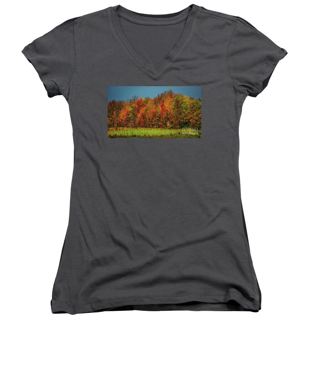 Autumn Women's V-Neck featuring the photograph Tug Hill Colors by Roger Monahan