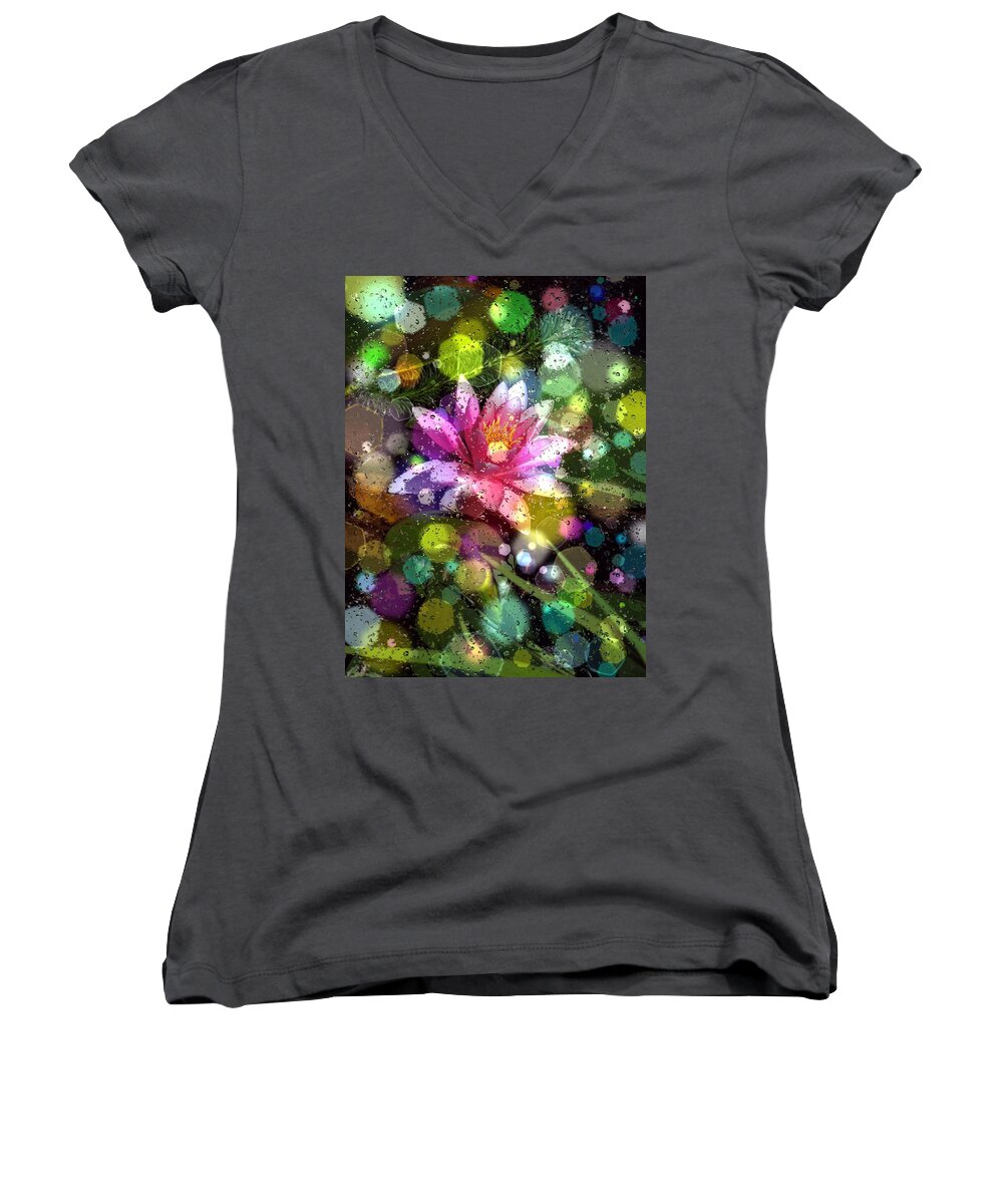 Under Water Lilly Art Women's V-Neck featuring the digital art Under Water Lilly by Don Wright