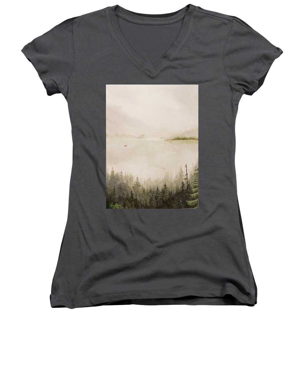 Orpheus Women's V-Neck featuring the painting Waiting For The Eagle To Come by James Andrews