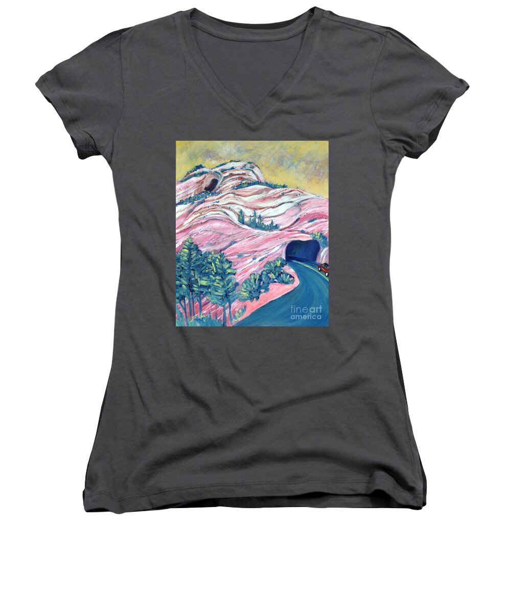 Rocks Women's V-Neck featuring the painting Wavy Rocks by Betty M M Wong