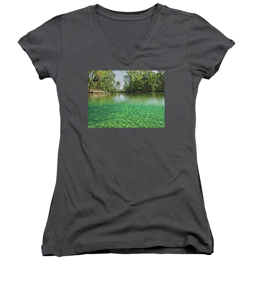 Wekiwa Springs Women's V-Neck featuring the photograph Wekiwa Springs by Steve DaPonte