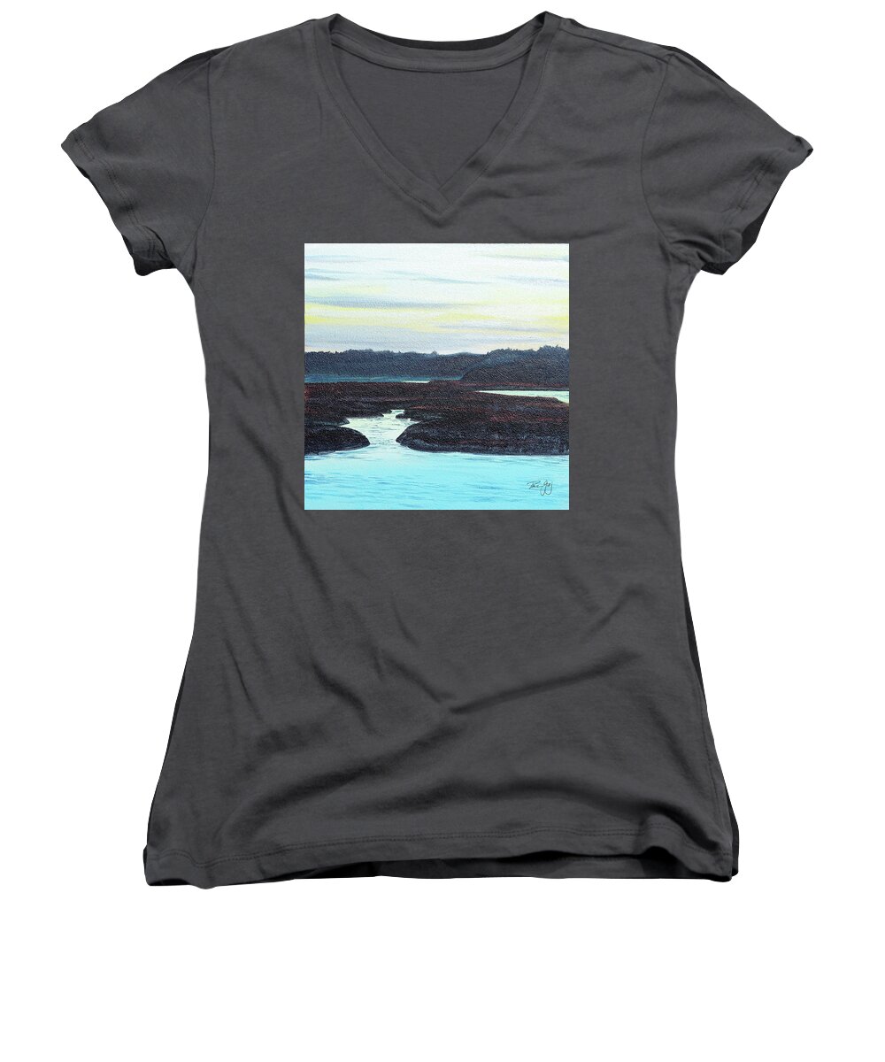 Maine Coast Women's V-Neck featuring the painting Wells, ME by Paul Gaj