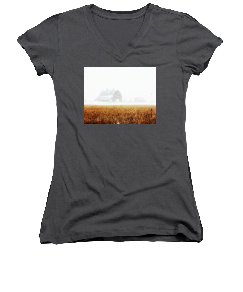 Barn Addict Women's V-Neck featuring the photograph White Out by Julie Hamilton