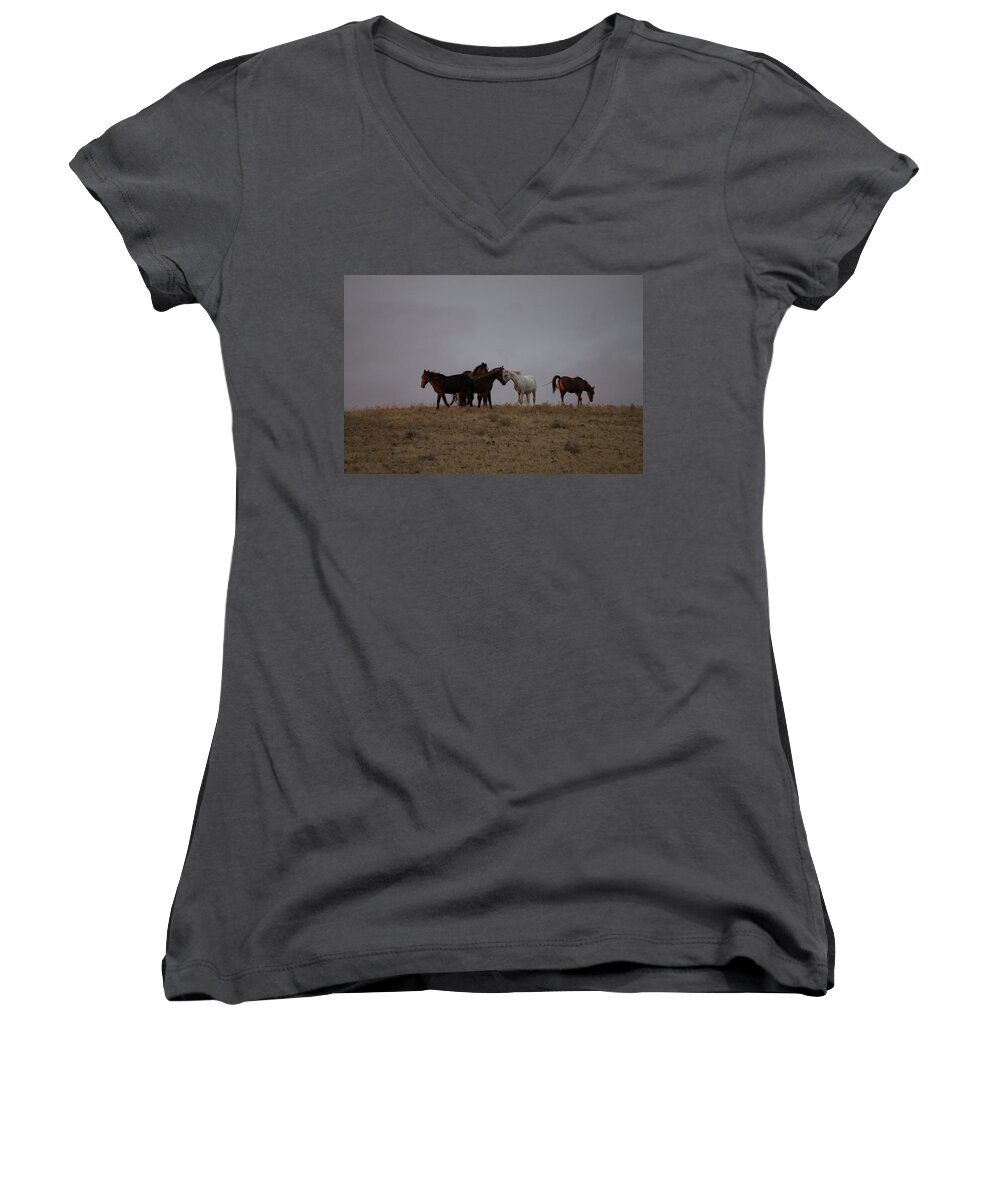 Wild Horse Women's V-Neck featuring the photograph Wild Horses in Ute Country #2 by Jonathan Thompson