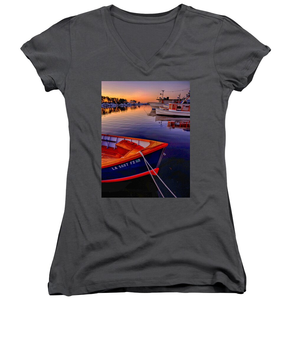 Boat Women's V-Neck featuring the photograph Wooden Boats by Tom Gresham