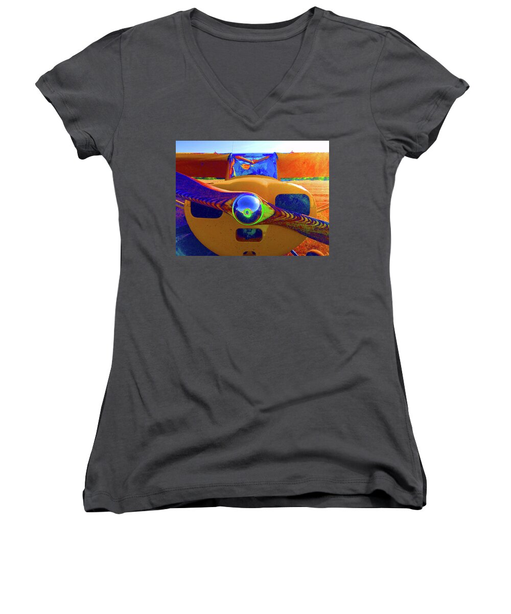 Airplane Women's V-Neck featuring the photograph Wooden Prop by Tom Gresham