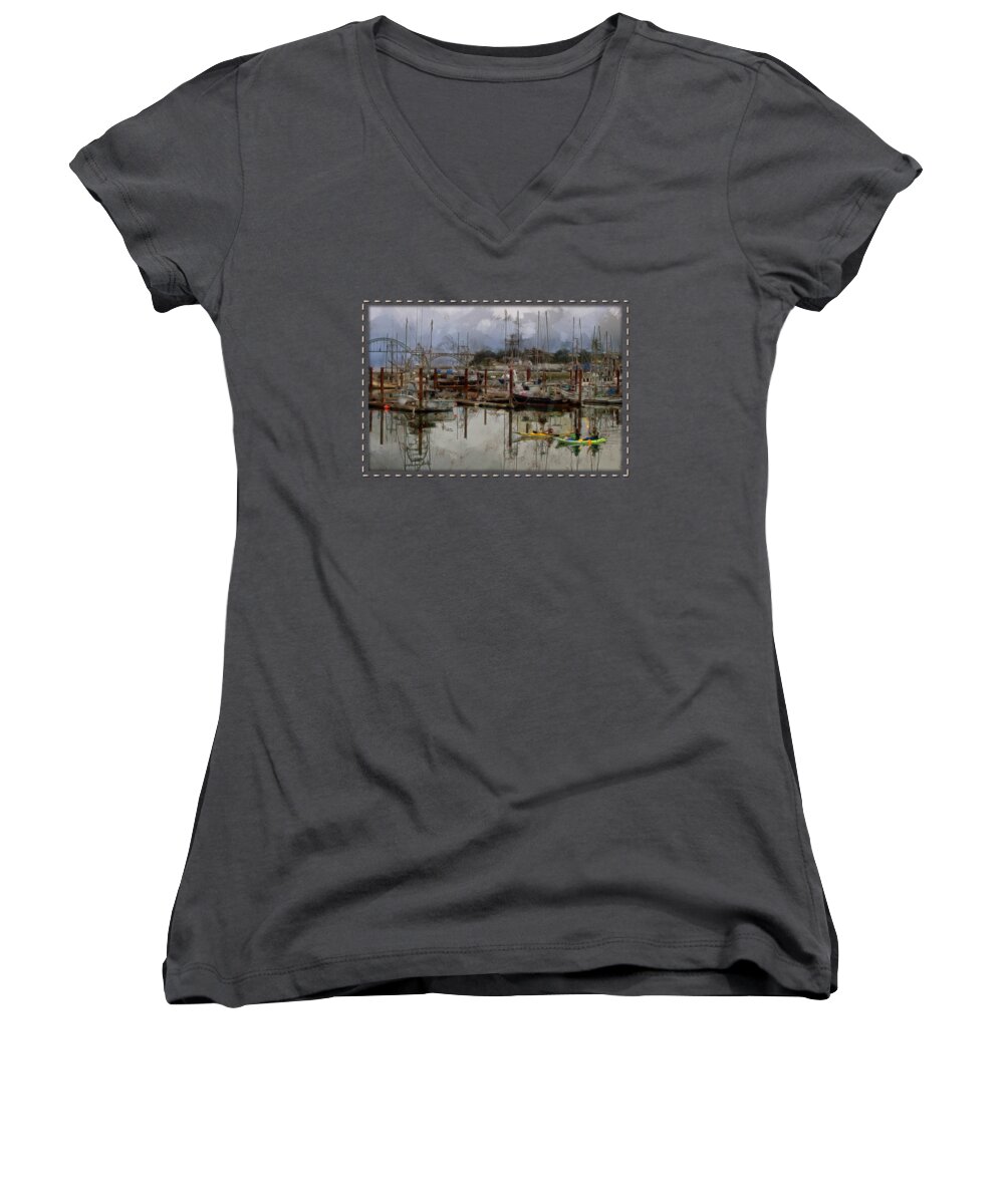 Newport Women's V-Neck featuring the photograph Yaquina Bay Kayaking by Thom Zehrfeld