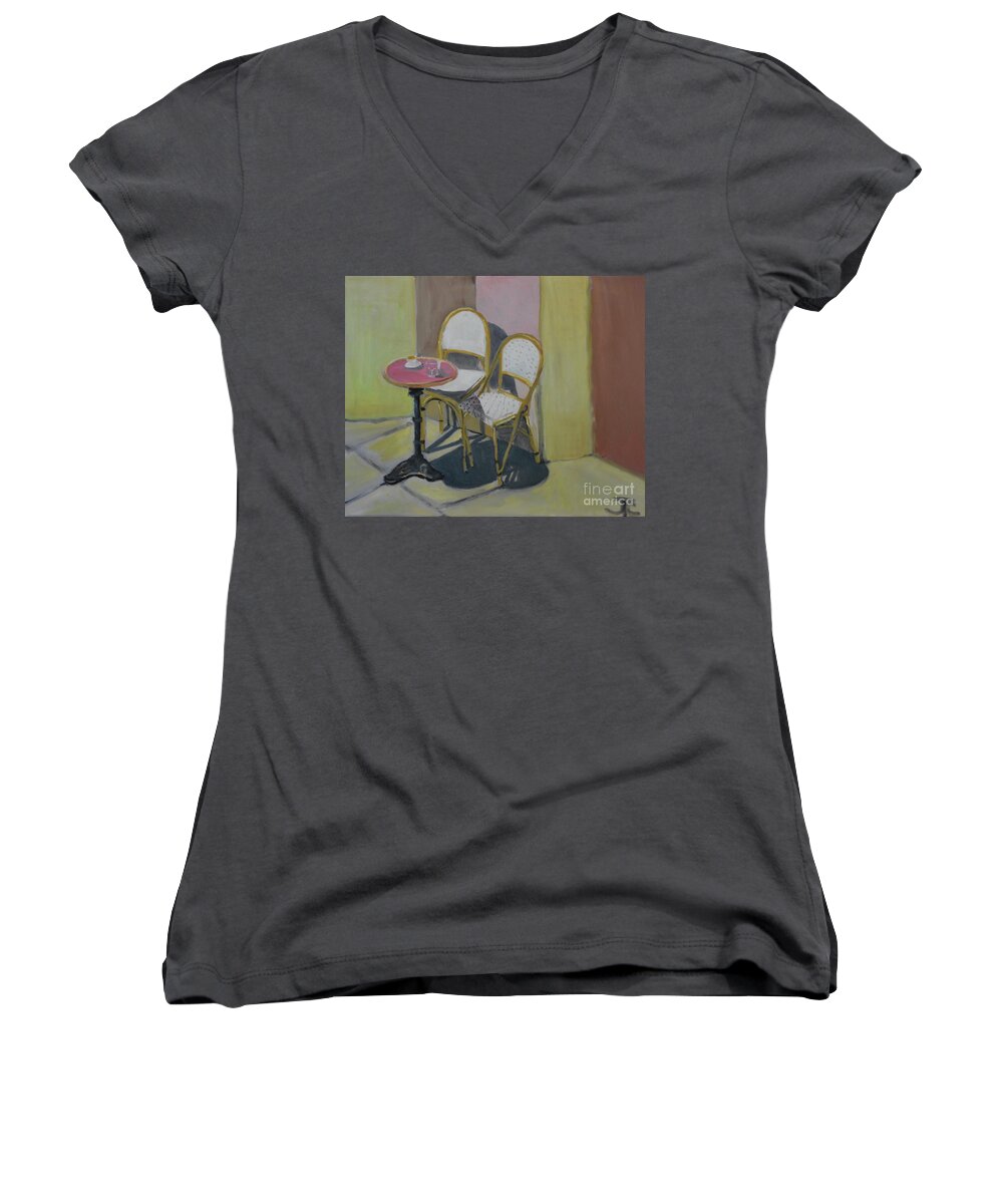 Cafe Tables Women's V-Neck featuring the painting Al Fresco #1 by Julie Todd-Cundiff