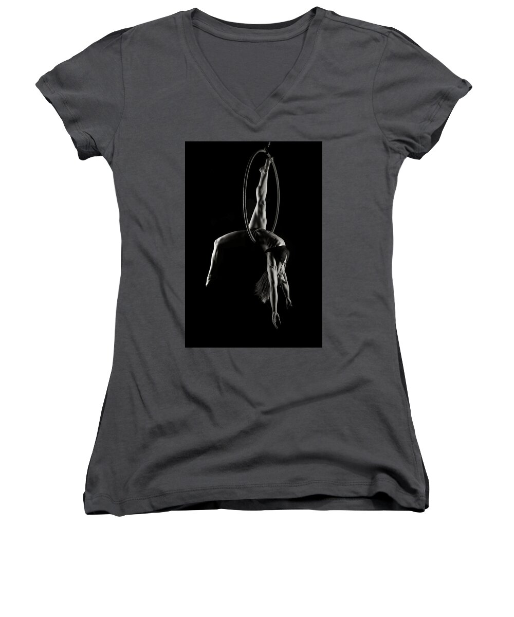 Athlete Women's V-Neck featuring the photograph Balance of Power-Hang Back #1 by Monte Arnold