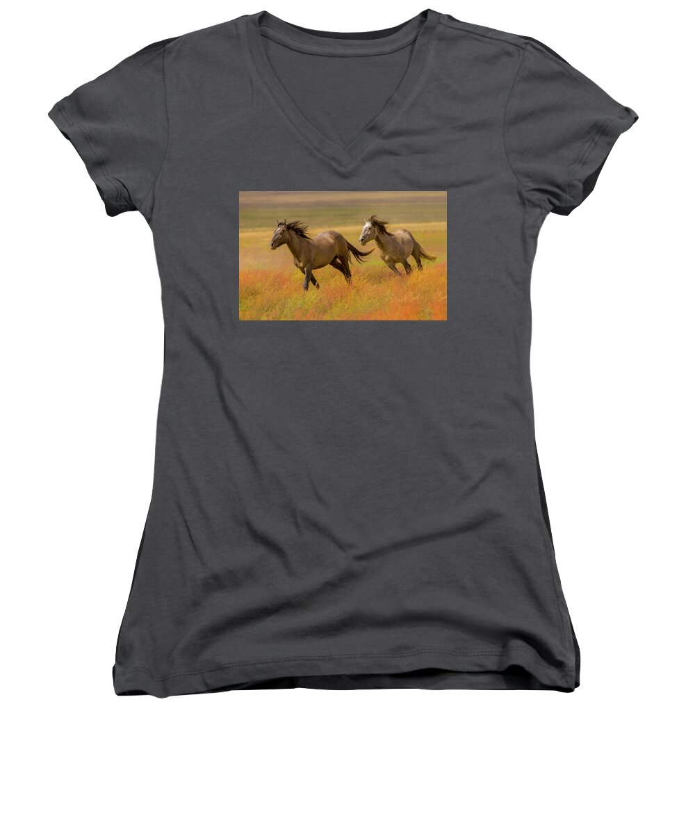 Horse Women's V-Neck featuring the photograph Desert Autumn #1 by Kent Keller
