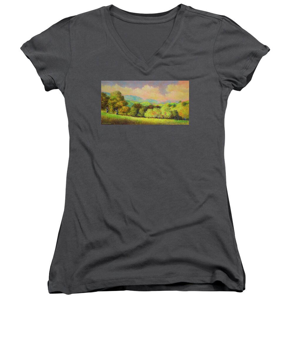Landscape Women's V-Neck featuring the painting Santa Ynez Hills #1 by Douglas Castleman