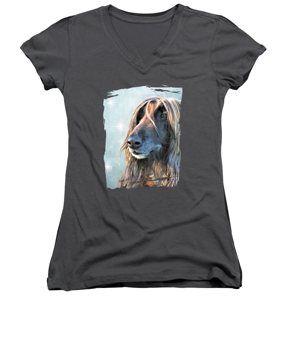Afghan Hound Women's V-Neck featuring the photograph The Diva #1 by Diane Chandler