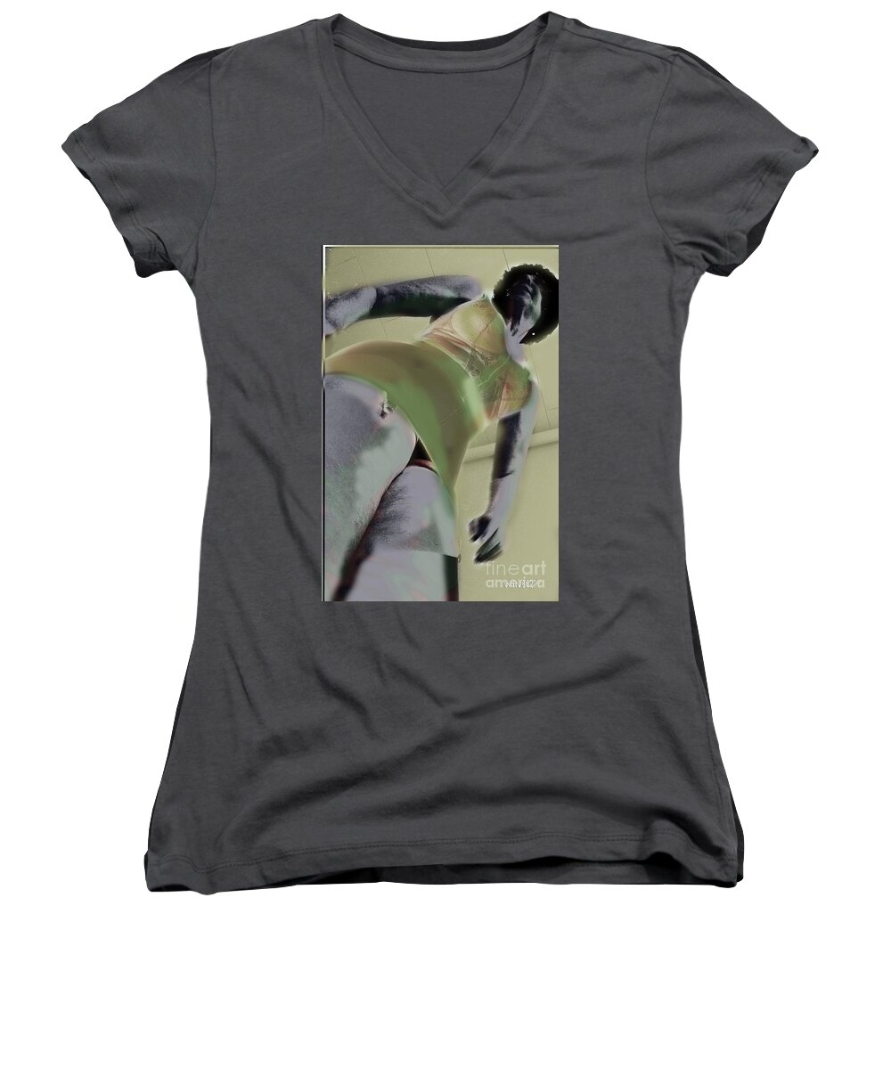 Tinted Bw Women's V-Neck featuring the digital art Tinted BW #2 by Bob Winberry