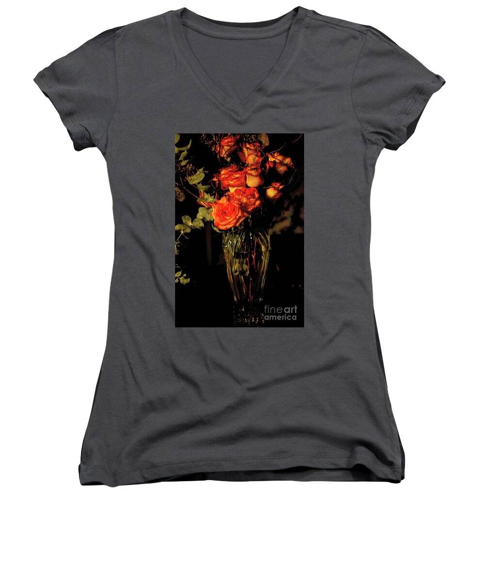 Roses Women's V-Neck featuring the photograph A Bouquet of Emerging Love by Diana Mary Sharpton
