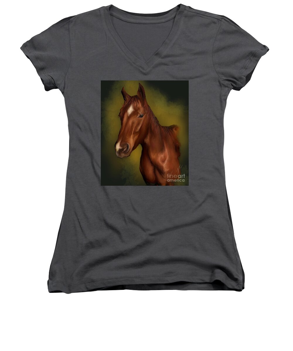 Horse Women's V-Neck featuring the digital art A Horse with no name by Darren Cannell