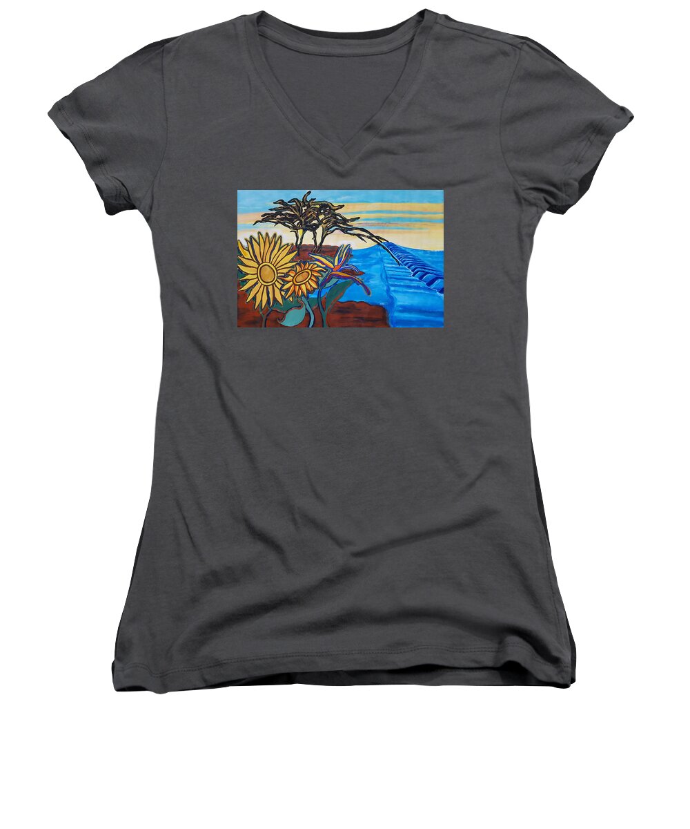 Bill Withers Women's V-Neck featuring the painting A Lovely Day by Rachel Natalie Rawlins