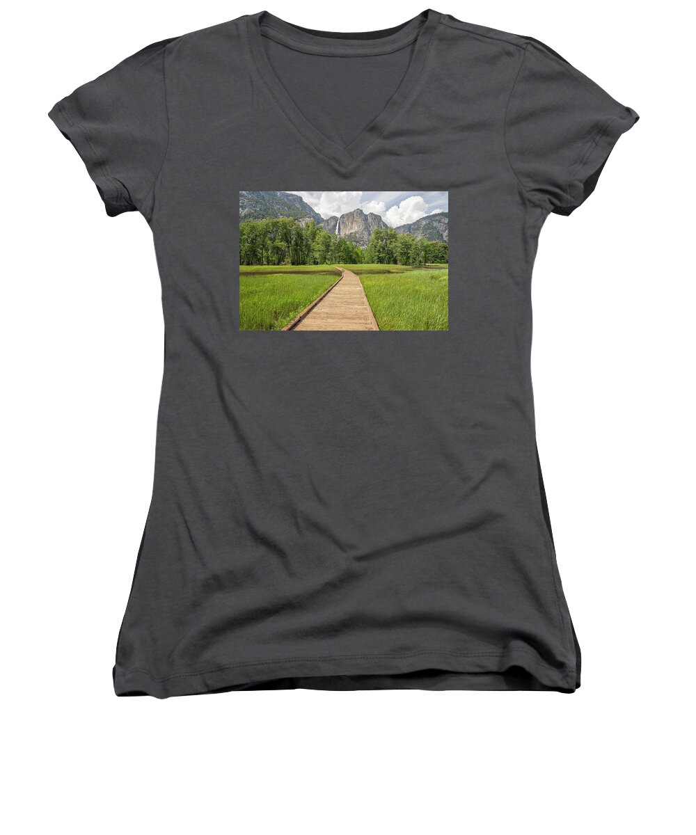 Yosemite National Park Women's V-Neck featuring the photograph A Path To Wonder Yosemite Valley by Joseph S Giacalone